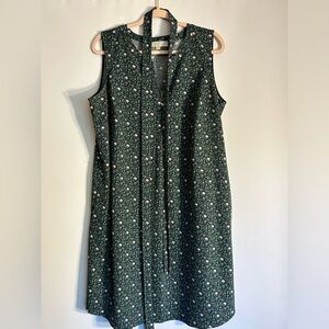 LOFT PLUS WOMAN SLEEVELESS FORREST GREEN PINK FLORAL DRESS WITH BELT SIZE 16